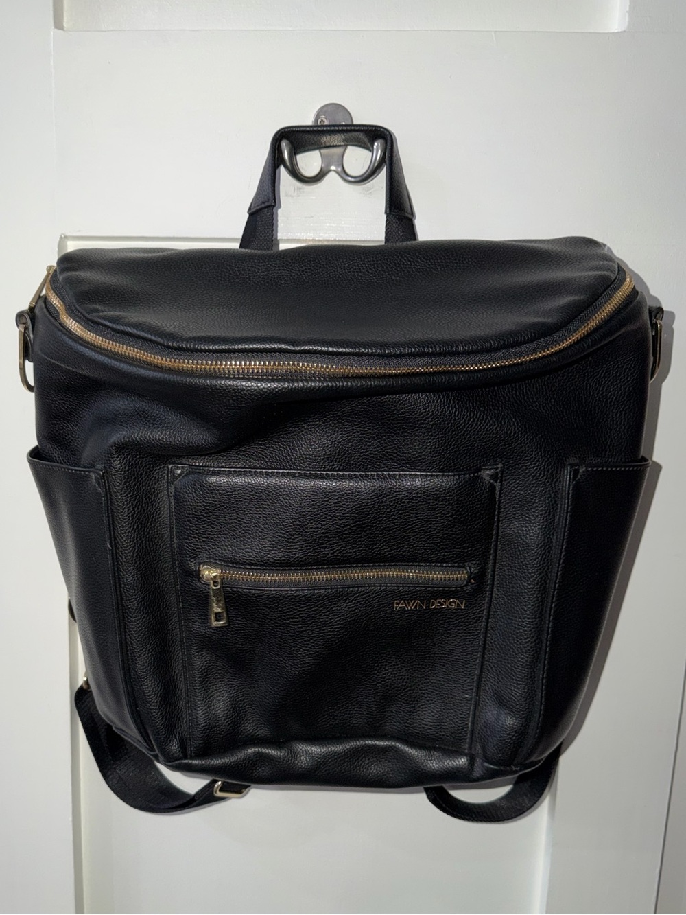 Fawn Design Diaper Bag Backpack Messenger Black Vegan Leather Original